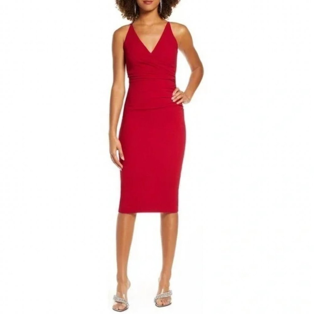 NEW Dress The Population Anita Low Back Sheath Dress Garnet M Red